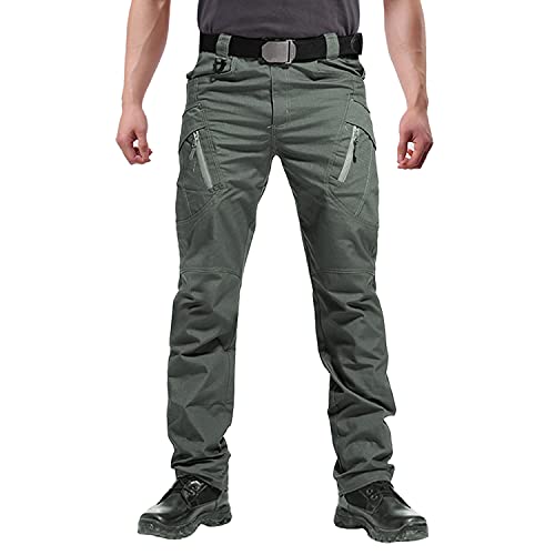 FEDTOSING Cargohose Herren Vintage Militär Tactical Hosen mit Stretch Arbeitshose Outdoor Viele Taschen Leichte Baumwolle, Graugrün, Gr. 34/34 von FEDTOSING