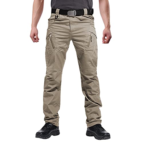 FEDTOSING Cargohose Herren Vintage Militär Tactical Hosen mit Stretch Arbeitshose Outdoor Viele Taschen Leichte Baumwolle, Khaki, Gr. 36/34 von FEDTOSING