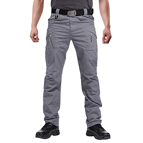 FEDTOSING Cargohose Herren Vintage Militär Tactical Hosen mit Stretch Arbeitshose Outdoor Viele Taschen Leichte Baumwolle(EUGrau S, 30W30L von FEDTOSING