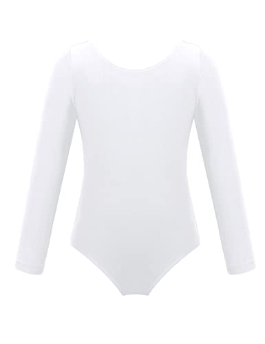 FEESHOW Kinder Mädchen Ballettkleidung Langarm Ballett Body Tanz Trikot Leotard Top Elastisch für Tanz Gymnastik Weiß 152 von FEESHOW