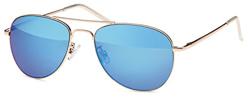 FEINZWIRN blau verspiegelte Sonnenbrille Pilotenbrille für schmale Köpfe und Gesichter mit Federbügeln + Brillenbeutel Fliegerbrille (blau) von FEINZWIRN