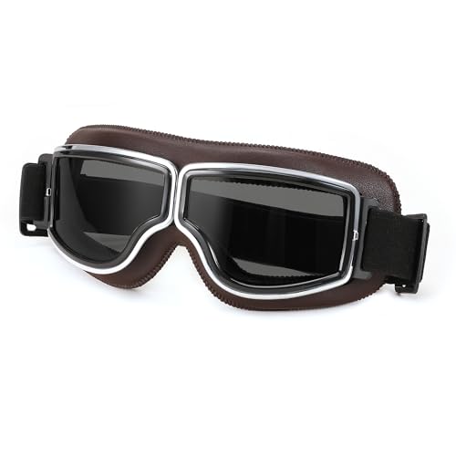 FEISEDY Motorradbrille Vintage Leder Motocrossbrille Schutzbrille Retro Radbrille Winddicht Helmbrille Motorräder Brille für ATV Bike Off Road Motocross B0046 von FEISEDY