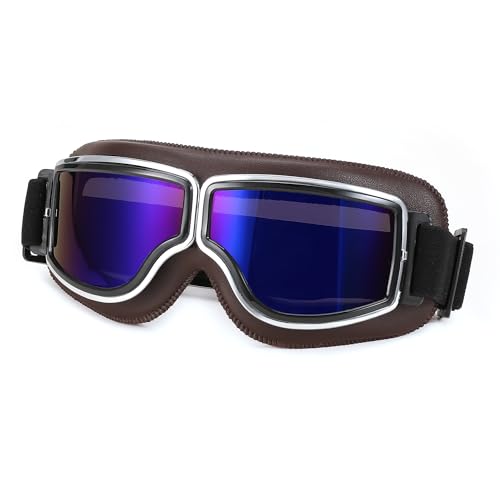 FEISEDY Motorradbrille Vintage Leder Motocrossbrille Schutzbrille Retro Radbrille Winddicht Helmbrille Motorräder Brille für ATV Bike Off Road Motocross B0046 von FEISEDY