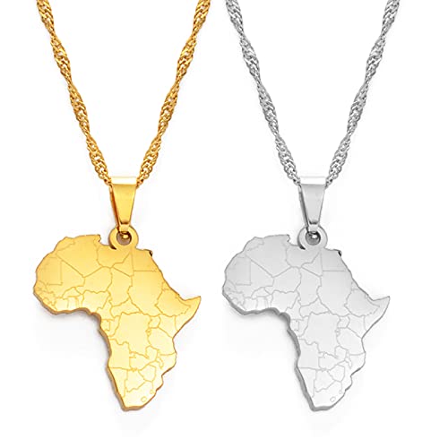 FENGJIAREN Africa Map Necklace - Africa Map Pendant Chain Necklaces African Maps Jewelry for Women Patriotic Charm Jewel Solid Color Hip-Hop Style Pendant Necklaces,Golden,60Cm von FENGJIAREN