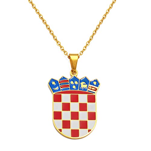 FENGJIAREN Croatia Map Outline Necklace - Croatia Flag Pendant Necklaces for Women Men Croatian National Symbol Jewelry Patriotic Charm Jewelry,Golden,60Cm von FENGJIAREN