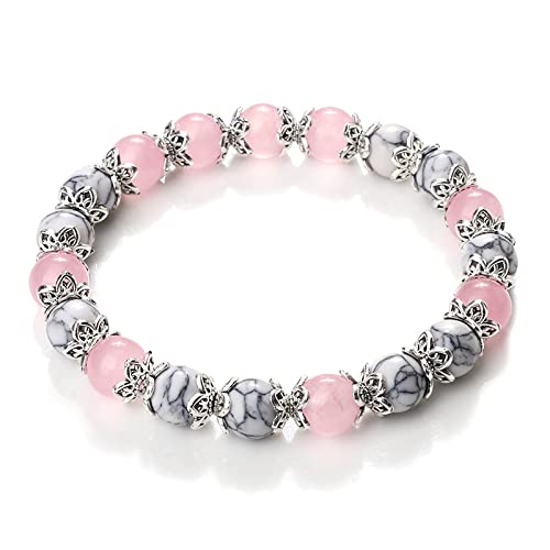 FENGJIAREN Elastisches Stein-Perlen-Armband - 8 mm rosa Howlith-Stein-Frauen-Armband-Charme-natürliche Achat-rosa Rosenquarz-Perlen-Armbänder für Männer Womem-Mädchen,Pink,cm von FENGJIAREN