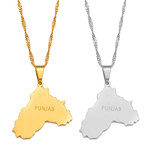 FENGJIAREN Punjab Map Outline Pendant Necklace – Punjab Pendant Neckalces for Women Men Jewelry – Ethnic Style Men and Women Couple Keybone Chain,Golden,60cm von FENGJIAREN