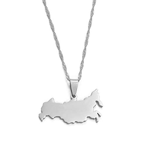 FENGJIAREN Russia Map Pendant Necklace - The Russian Federation Map Pendant Necklaces Ethnic Style Charm Thin Chain Necklace for Women/Girls,Silver,45Cm von FENGJIAREN