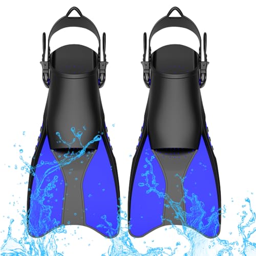 FENGQ Schwimmflossen für Kinder Schnorchelflossen Kurz Kurzflossen Tauchflossen Verstellbare Flossen Gr.38-42 für Erwachsene Kinder Schwimmen Tauchen(Blau-S) von FENGQ