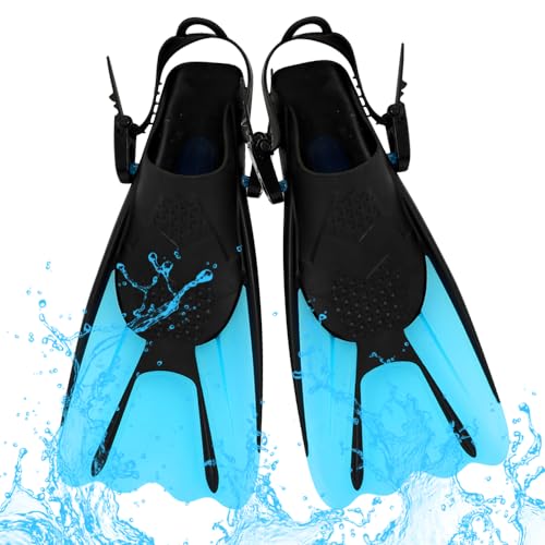 FENGQ Schnorchelflossen, Verstellbaren Schwimmflossen, Flossen mit Aufbewahrungsbeutel Gr.39-43 Kurz Taucherflossen für Kinder Jugendliche Damen Schnorcheln Schwimmen Tauchen(Blau-L) von FENGQ