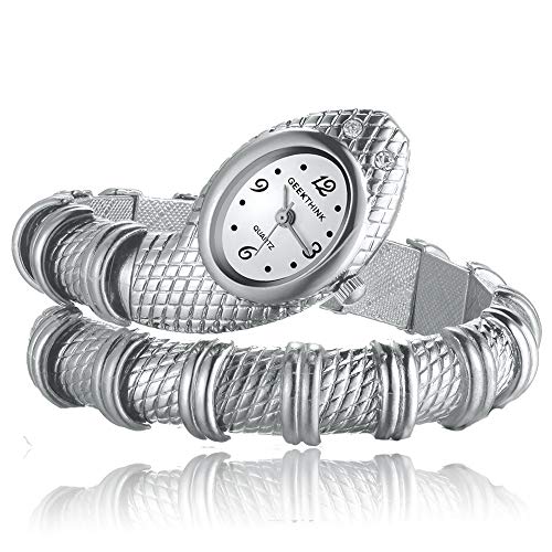 FENKOO Frauen Silberne Schlange Stil Legierung Quarz Analog Armbanduhr von FENKOO