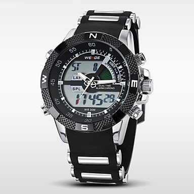 FENKOO Herren Armbanduhr Japanischer Quartz LCD/Kalender/Chronograph/Wasserdicht/Duale Zeitzonen/Alarm Caucho Band Schwarz Marke- WEIDE von FENKOO