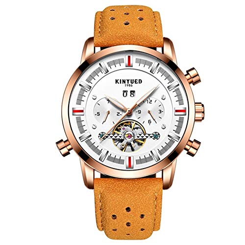 FENKOO Schöne Armbanduhren Herren Lederarmband automatische mechanische Uhren Tourbillon mechanische Uhr große Zifferblatt (Color : 3) von FENKOO