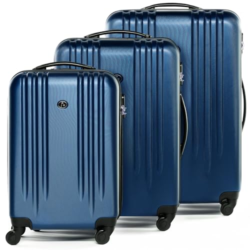 FERGÉ Kofferset Hartschale 3-teilig Marseille Trolley-Set - Handgepäck 55 cm, L und XL 3er Set Hartschalenkoffer Roll-Koffer 4 Rollen 100% ABS blau von FERGÉ