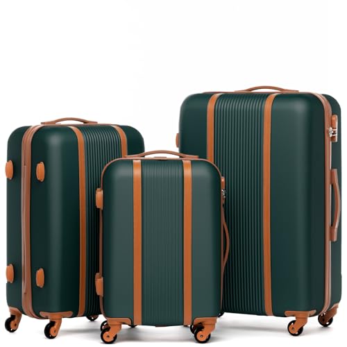 FERGÉ Kofferset Hartschale 3-teilig Milano Trolley-Set - Handgepäck 55 cm, L und XL 3er Set Hartschalenkoffer Roll-Koffer 4 Rollen 100% ABS grün von FERGÉ