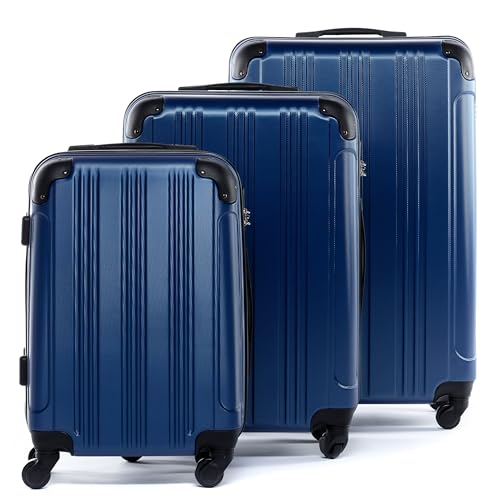 FERGÉ Kofferset Hartschale 3-teilig QUÉBEC Trolley-Set - Handgepäck 55 cm, L und XL 3er Set Hartschalenkoffer Roll-Koffer 4 Rollen 100% ABS blau von FERGÉ