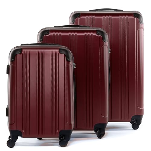 FERGÉ Kofferset Hartschale 3-teilig QUÉBEC Trolley-Set - Handgepäck 55 cm, L und XL 3er Set Hartschalenkoffer Roll-Koffer 4 Rollen 100% ABS rot von FERGÉ