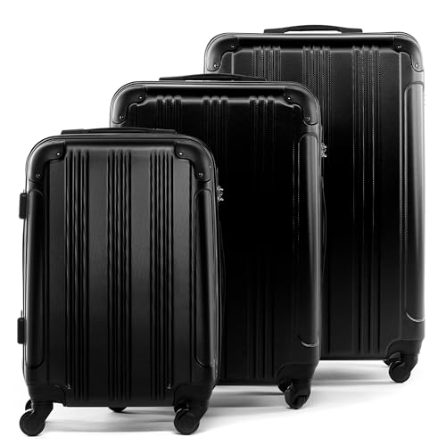FERGÉ Kofferset Hartschale 3-teilig QUÉBEC Trolley-Set - Handgepäck 55 cm, L und XL 3er Set Hartschalenkoffer Roll-Koffer 4 Rollen 100% ABS schwarz von FERGÉ