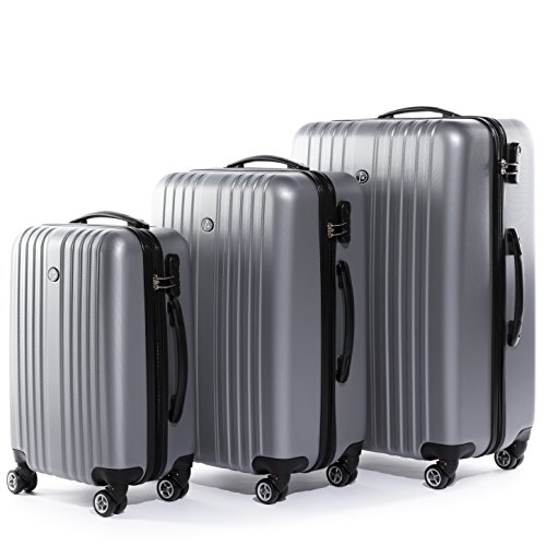 FERGÉ Kofferset Hartschale 3-teilig Toulouse Trolley-Set - Handgepäck 55 cm, L und XL 3er Set Hartschalenkoffer Roll-Koffer 4 Rollen 100% ABS Silber von FERGÉ