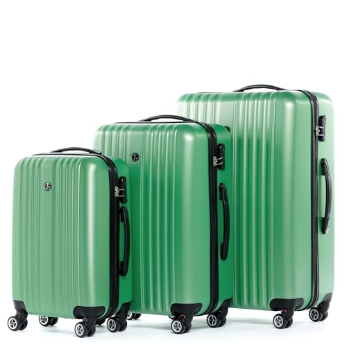 FERGÉ Kofferset Hartschale 3-teilig Toulouse Trolley-Set - Handgepäck 55 cm, L und XL 3er Set Hartschalenkoffer Roll-Koffer 4 Rollen 100% ABS grün von FERGÉ