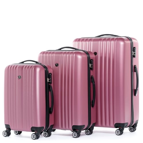 FERGÉ Kofferset Hartschale 3-teilig Toulouse Trolley-Set - 3er Set Reise-Koffer mit 4 Rollen pink von FERGÉ