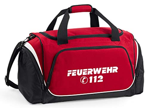 Feuerwehr-Sporttasche Notruf 112, rot 55 L, 62 x 32 x 30 cm von FEUER1