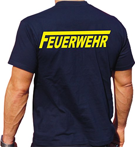 T-Shirt Feuerwehr - neongelber- beidseitiger Schriftzug mit langem F von FEUER1