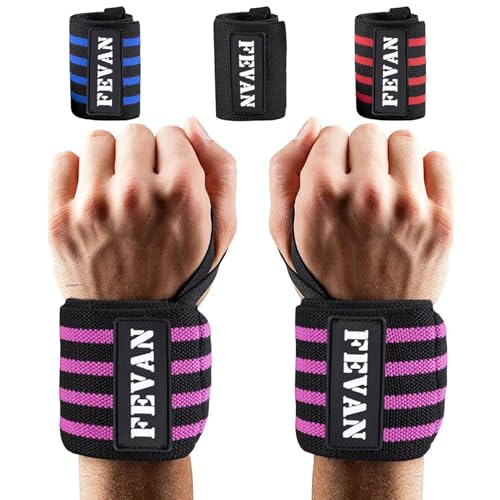 FEVAN Pack 2 verstellbare Fitness-Armbänder – Handgelenk-Tendinitis-Armband – Unisex-Crossfit-Armbänder – Karpaltunnel-Armband – Armband (Schwarz) (Rosa) von FEVAN