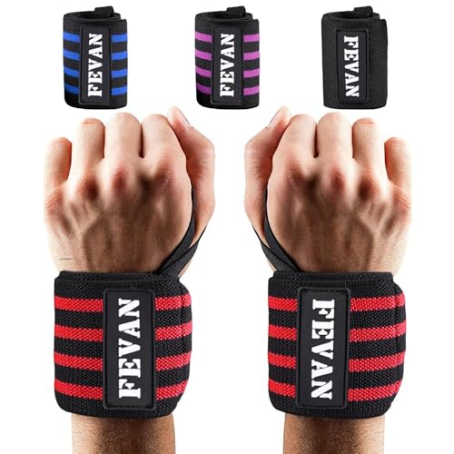 FEVAN Pack 2 verstellbare Fitness-Armbänder – Handgelenk-Tendinitis-Armband – Unisex-Crossfit-Armbänder – Karpaltunnel-Armband – Armband (Schwarz) (Rot) von FEVAN