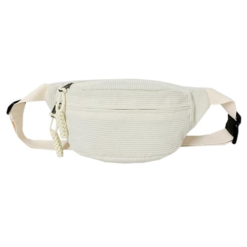 FEYLIE Schultertasche, modische Cord-Hüfttasche für Damen, stilvolle und praktische Bauchtasche, Brusttaschen für Freizeitausflüge, gebrochenes weiß, app. 34x15x11cm /13.38x5.9x4.33in von FEYLIE