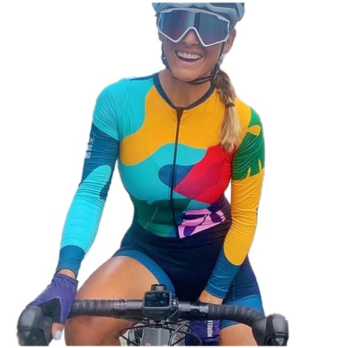 Damen Radtrikot Set, Triathlon Einteiler Bodysuit, Schnell Trockend Radtrikot Kurzarm + Radhose mit Sitzpolster Fahrradbekleidung (3,M) von FFFF & OLFEH