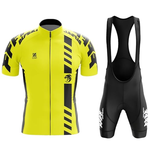 FFFF & OLFEH Herren Kurzarm Fahrrad Trikot Set,2024 neu Radtrikot Set Herren Kurzarm mit Atmungsaktiv Schnell Trocknend Radtrikot Mit 9D Gel Gepolsterten Shorts Fahrradbekleidung Set (Gelb,5XL) von FFFF & OLFEH