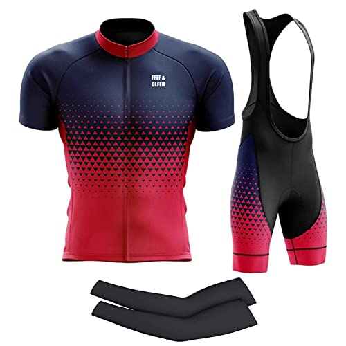 FFFF & OLFEH Männer Sommer Kurzarm Radsportanzüge Set Fahrradbekleidung Fahrrad Trikots Rennrad Trikot Radsportanzüge Fahrradtrikot Set Radhose Herren mit 9D Sitzpolster + Ärmel verschicken (2,4XL) von FFFF & OLFEH