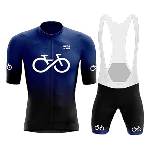 Herren Radtrikot Set Fahrrad Kurzarm Set mit 9D gepolsterten Trägerhosen MTB Rennrad Fahrradtrikot Fahrrad Shirts Bib Atmungsaktiv Schnell Trocknend für Radfahren MTB Jogging (Navy Blue C,L) von FFFF & OLFEH