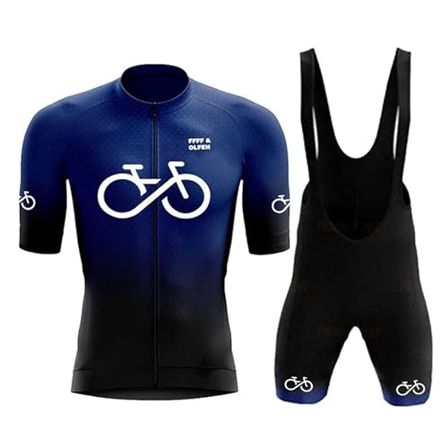 Herren Radtrikot Set Fahrrad Kurzarm Set mit 9D gepolsterten Trägerhosen MTB Rennrad fahrradtrikot Fahrrad Shirts Bib Atmungsaktiv Schnell Trocknend für Radfahren MTB Jogging (Navy blau A,M) von FFFF & OLFEH