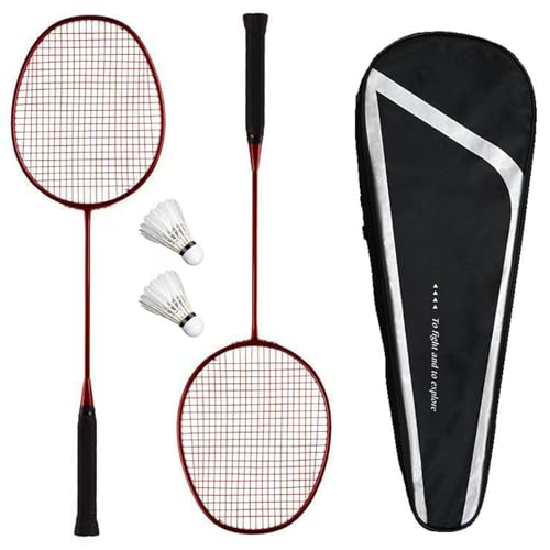 Badmintonschläger, Badmintonschläger-Set, 2er-Set, Verbundkohlefaser, einteilig, Doppelschläger, mit 2 Schlägern, 2 Federbällen und 1 Tragetasche, für Anfänger, 82 g, 4U von FFPRQMAC
