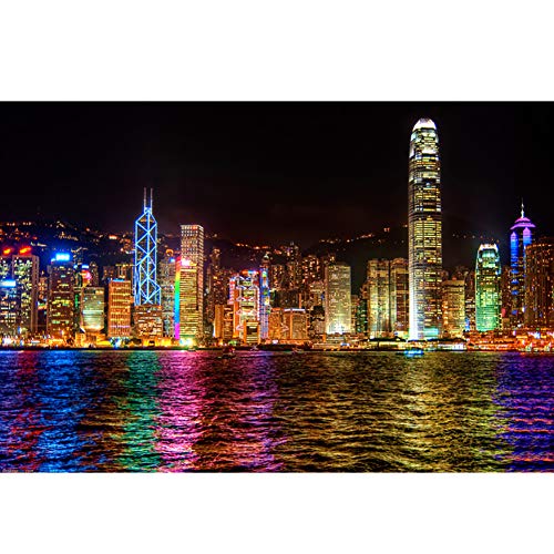 Erwachsene Holzpuzzle, Hong Kong Nachtansicht, World Famous Blick auf die Stadt, 500, 1000, 1500, 2000, 3000, 4000, 5000, 6000 Stück, Kinder Lernspielzeug,4000 von FFYUGO