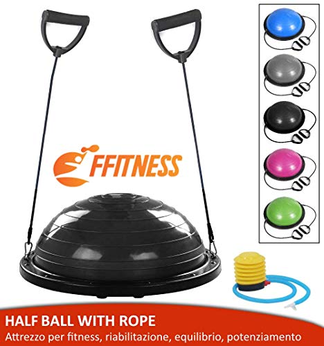 FMYBB70N Fitness Balance Ball (Ø 60 cm) | ABS und PVC Ball | Gymball Training Board Halbkugel Kuppel | Erhöht Gleichgewicht Ausdauer Kraft und Training des Kerns (Schwarz) von FFitness