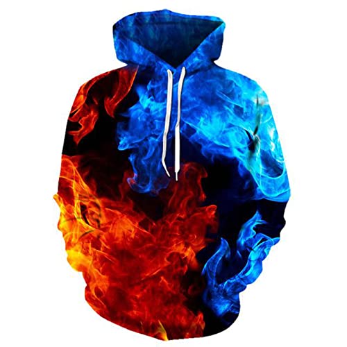 FGJFGGFR 3D Pullover Blau Rot Flamme Unisex Sweatshirt Mode Paar Hoodie Winter Herbst Casual Top von FGJFGGFR