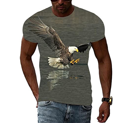 FGJFGGFR Sommer-Herren-lustiges graues Adler-T-Shirt Lässiges Tiervogel-3D-Kurzarm-Unisex-Oberteil mit Rundhalsausschnitt von FGJFGGFR