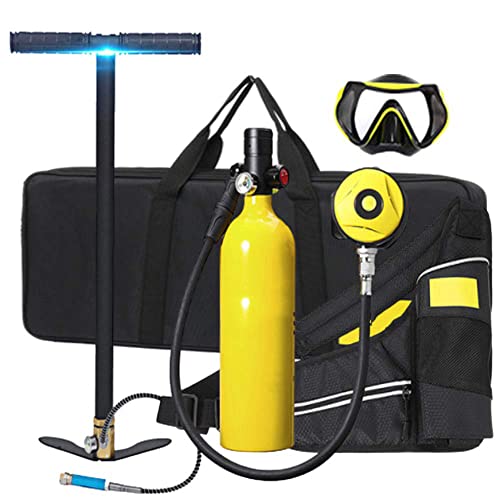 FGKING Sauerstoffflasche Kit, Mini Tauchflasche Tauchausrüstung Set, Pressluftflasche Schnorcheln Unterwasser Atemgerät Tauchausrüstung Taucher Zubehör, Nchfüllbarem Design,Gelb,1L von FGKING