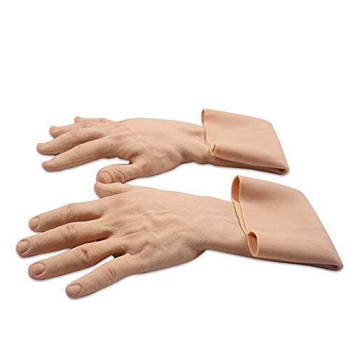 FHUILI Cross-Dressing-Silikon-Handschuhe - Realistische männliche Haut Handschuhe Silikon-Handschuhe - Naturgetreue Silikon Handgefertigte Handschuhe für Transgender Abdeckung schrammt,A von FHUILI