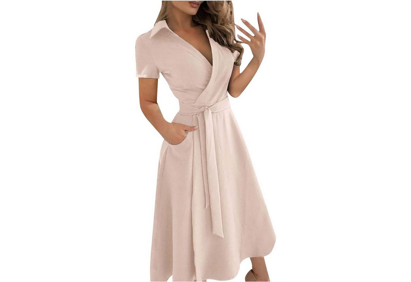 FIDDY A-Linien-Kleid Abendkleid Knielang Mit Gürtel Tunika Kleid Mit Taschen Damen von FIDDY