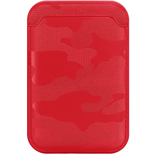 FIDWALL Magsafe Wallet Leder für iPhone 15/14/13/12 Pro/Max/Plus/Mini,RFID-Kartenhalter mit Mag-Safe-Magnet(Tarnung Rot) von FIDWALL