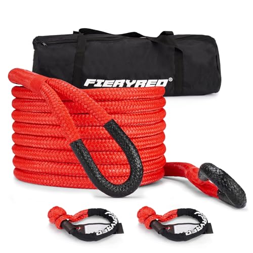 FieryRed Kinetic Recovery Abschleppseil, 3/4 Zoll 60 m Recovery Seil mit weichem Bügel Power Stretch Snatch Rope Kit von FieryRed