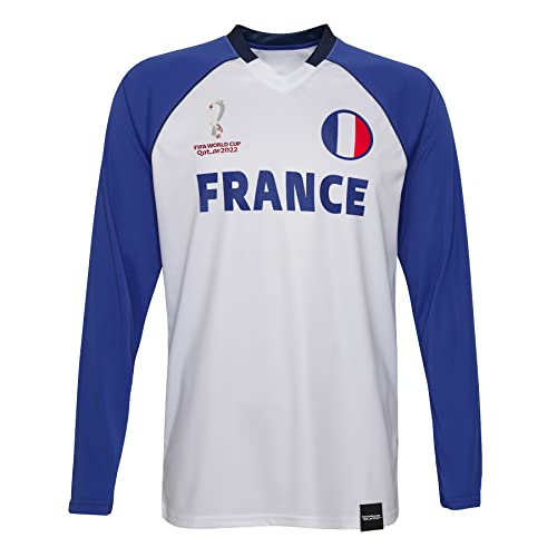 FIFA Jungen Offizielle Weltmeisterschaft 2022 Classic Long Sleeve – Frankreich T-Shirt, Weiß/Blau, 110 von FIFA