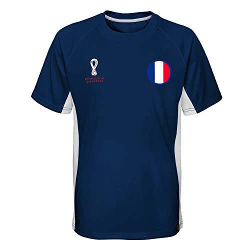 FIFA Jungen Offizielles World Cup 2022 T-Shirt mit Seitenteil – Frankreich, Navy, 104 von FIFA