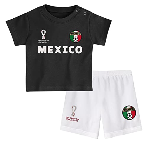 FIFA Kinder Offizielles Weltmeisterschaft 2022 T-Shirt & Shorts Set – Mexiko – Auswärts Country Tee & Shorts, schwarz/weiß, 18 Months von FIFA