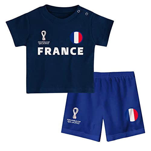 FIFA Kinder Offizielles World Cup 2022 T-Shirt und Shorts – Frankreich – Zuhause Country Tee Set, weiß/Marineblau, 0-3 Months von FIFA