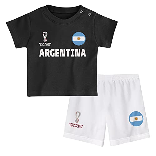 FIFA Kinder Offizielles World Cup 2022 T-Shirt & Shorts Set – Argentinien – Auswärts Country Tee & Shorts, schwarz/weiß, 18 Months von FIFA
